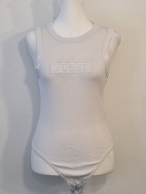 GUESS White Ribbed Logo Tank Bodysuit